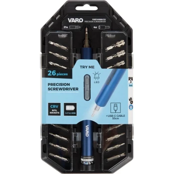 Varo - VAR10080 - Surubelnita Electrica, 21 Capete,Cablu de incarcare Inclus - Blue
