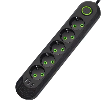 Prelungitor electric cu 5 prize si 3 porturi USB, 230V