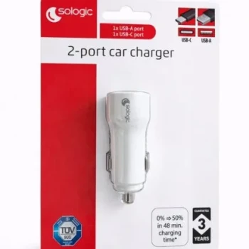Accesorii GSM Sologic- Incarcator Auto 2 Porturi 1x USB-C, 1x USB-A
