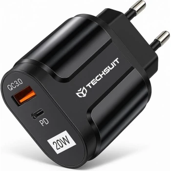 Techsuit - Wall Charger Premium EasyPowerX (CHPD038) - USB-A, QC 3.0, USB-C, 20W - Black